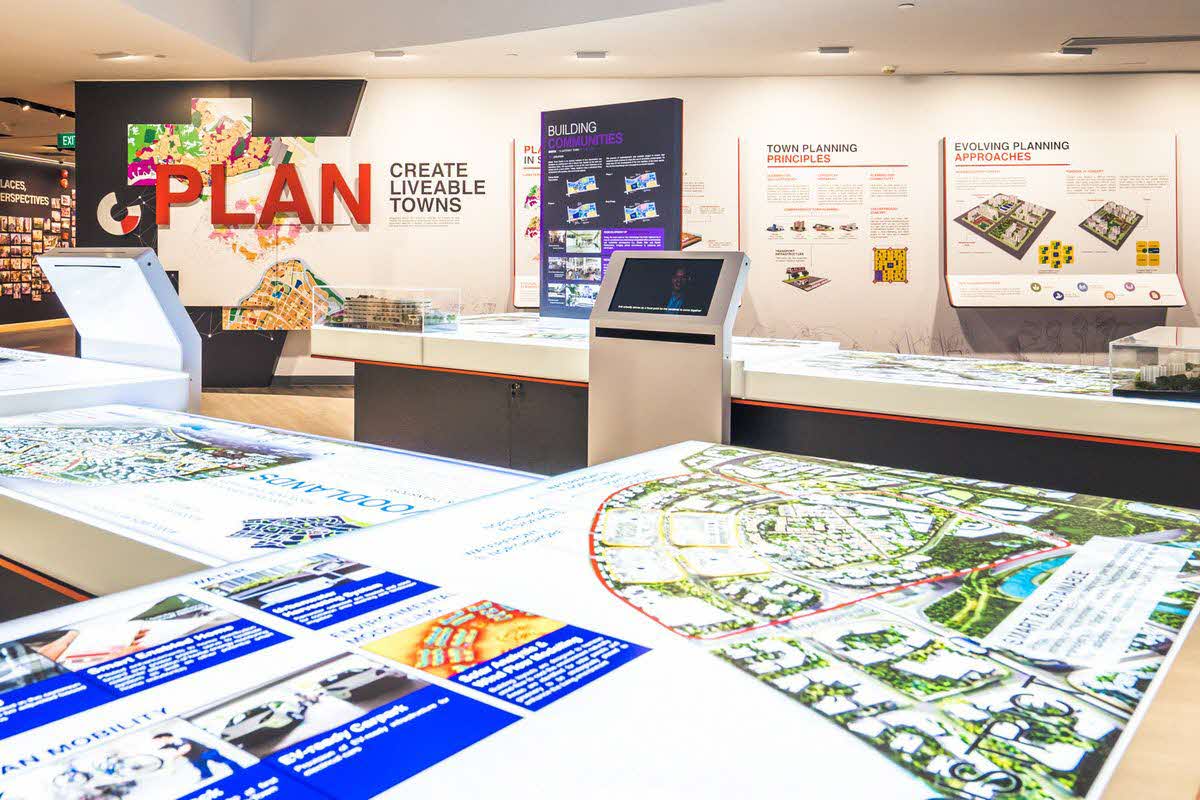 Exhibition panels showing HDB's town planning principles.