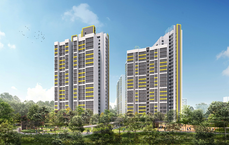 Artist impression of Sembawang Deck. Sembawang Deck will offer 2-room Flexi to 5-room flats with a wait time of 2 years and 9 months.