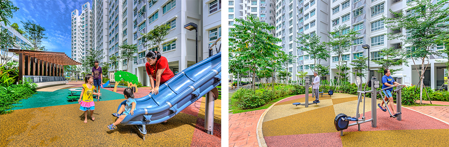 Some recent BTO projects may feature playgrounds with nearby exercise facilities for adults and the elderly