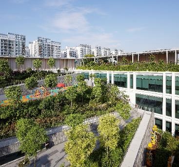 Rooftop playground and community garden on Oasis Terraces