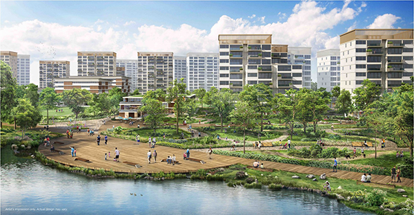 Artist’s impression of homes at Park District offering views of greenery and the waterfront